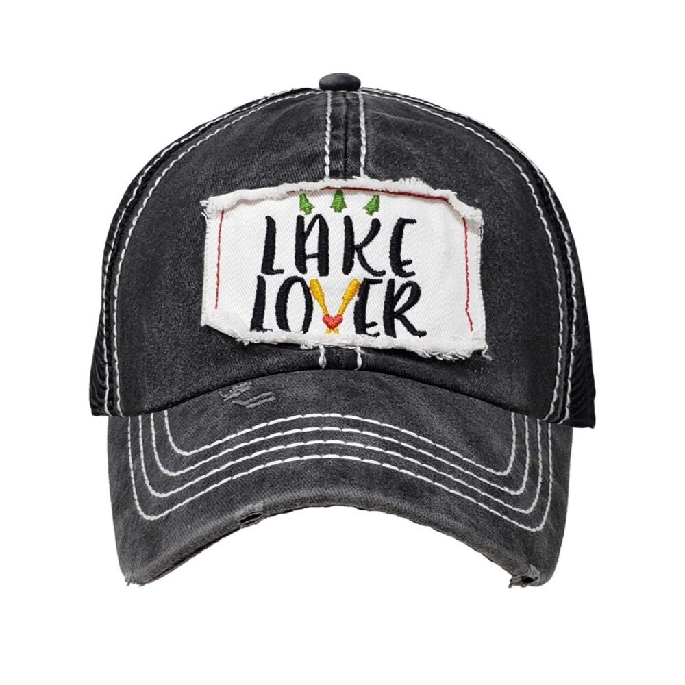 🍒 2/$20 🍒 Mesh Distressed Patch Trucker Hat Lake Lover